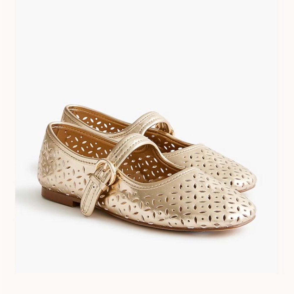 J Crew Factory Girls' perforated metallic Mary Janes